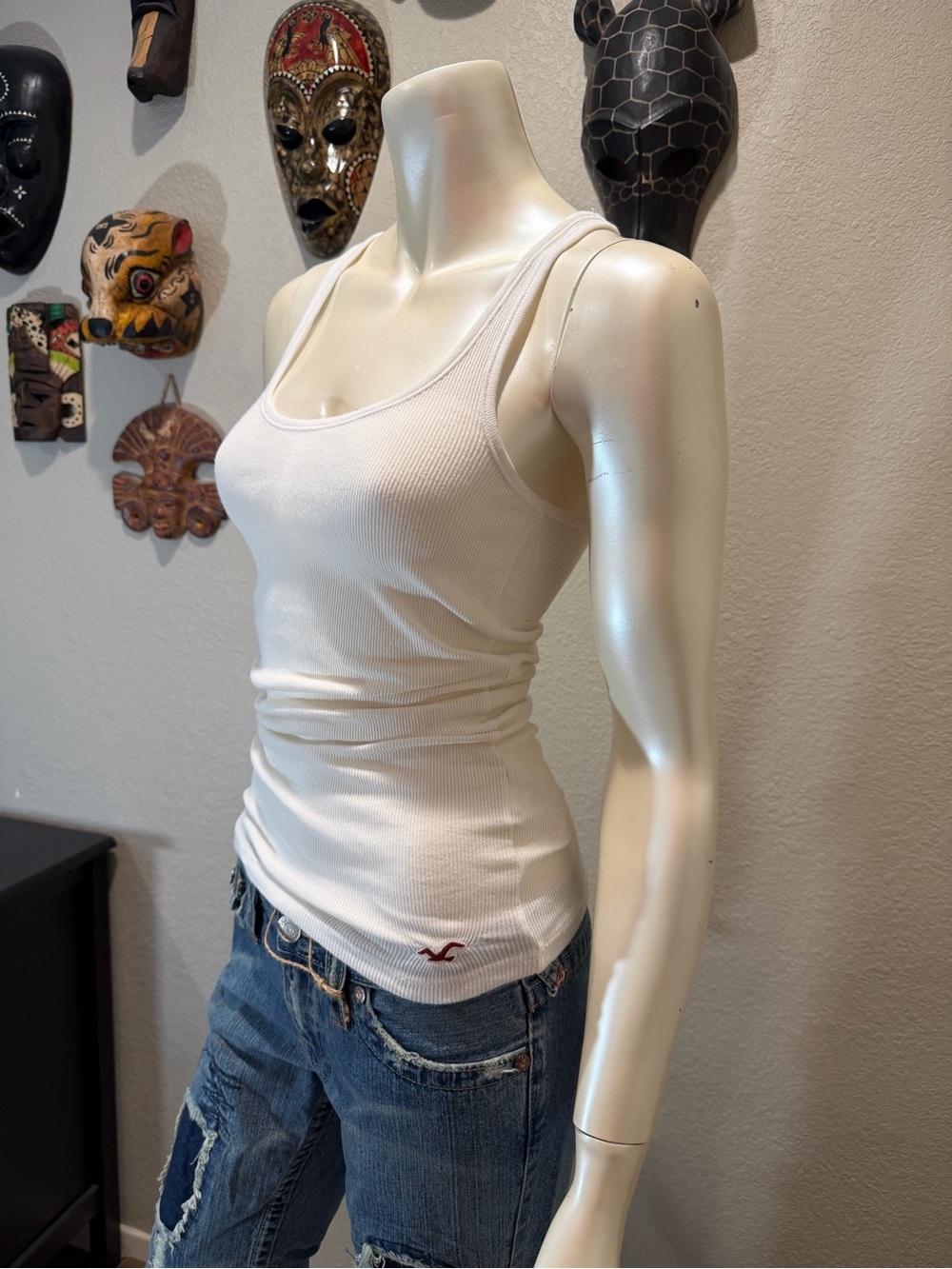 Vintage Y2K Hollister "So Cal Stretch" White Ribbed Tank Top - Size S Top